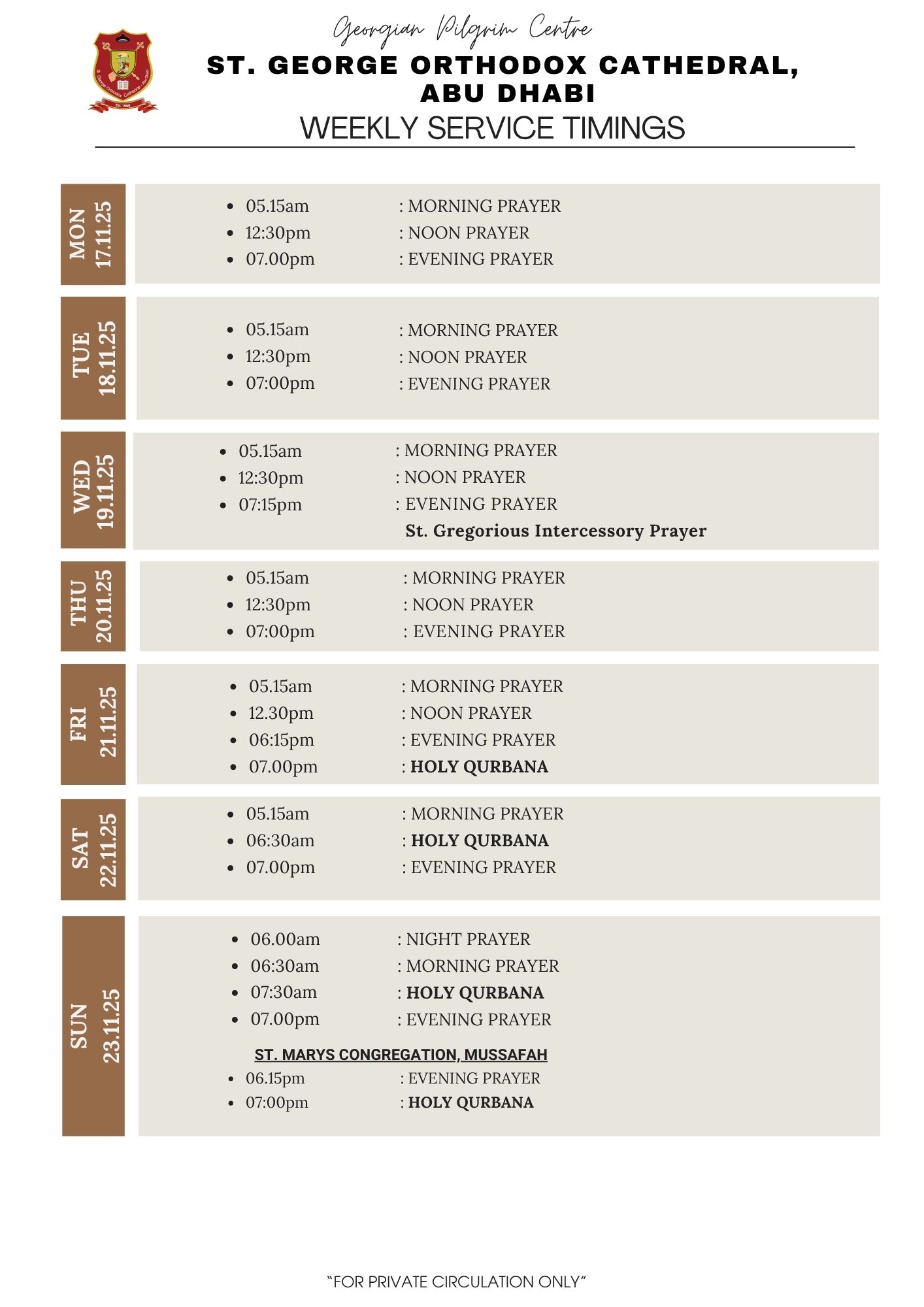 Weekly Service Timing_ 17th Nov to 23rd Nov 2025