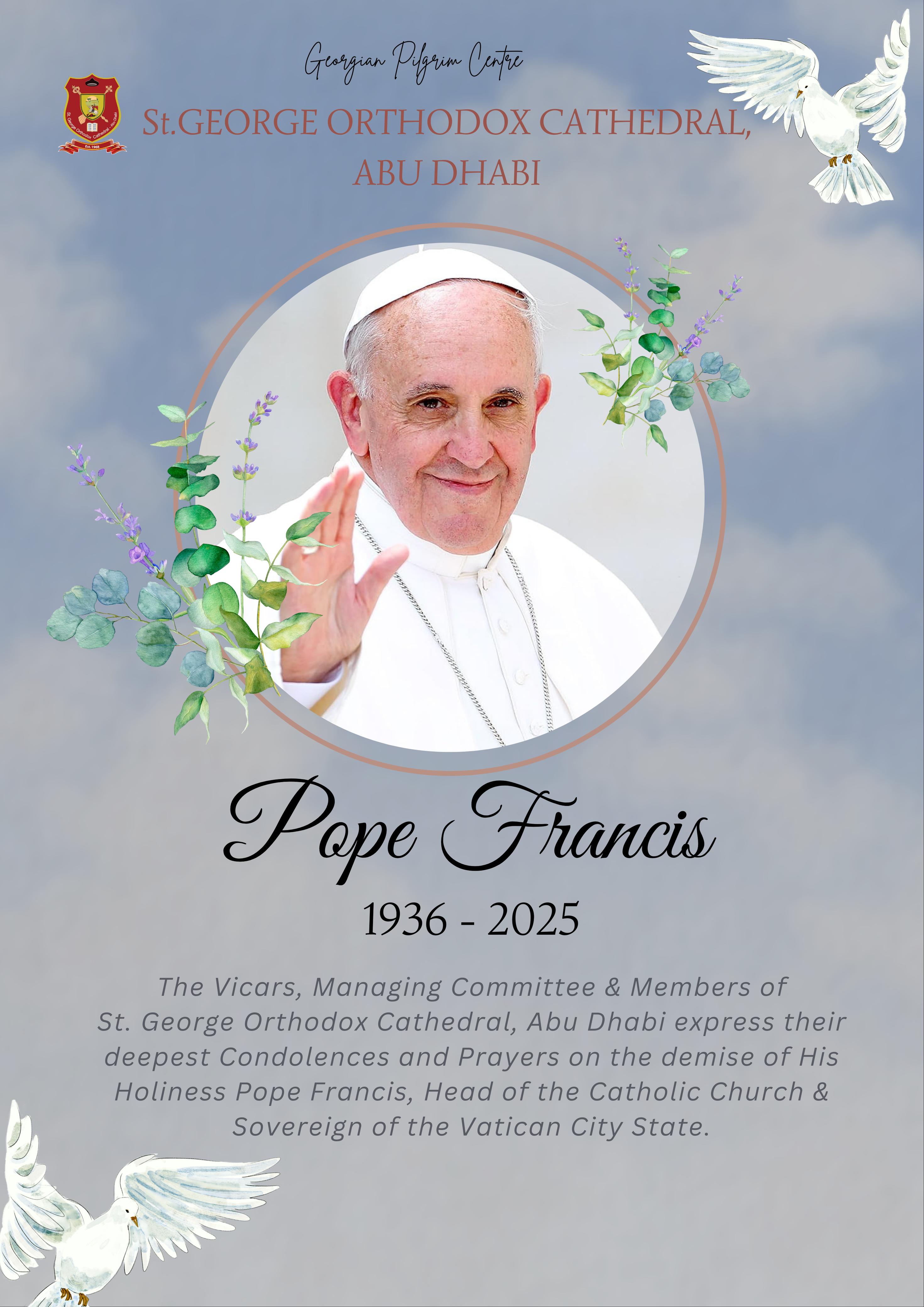 CONDOLENCES TO POPE FRANCIS
