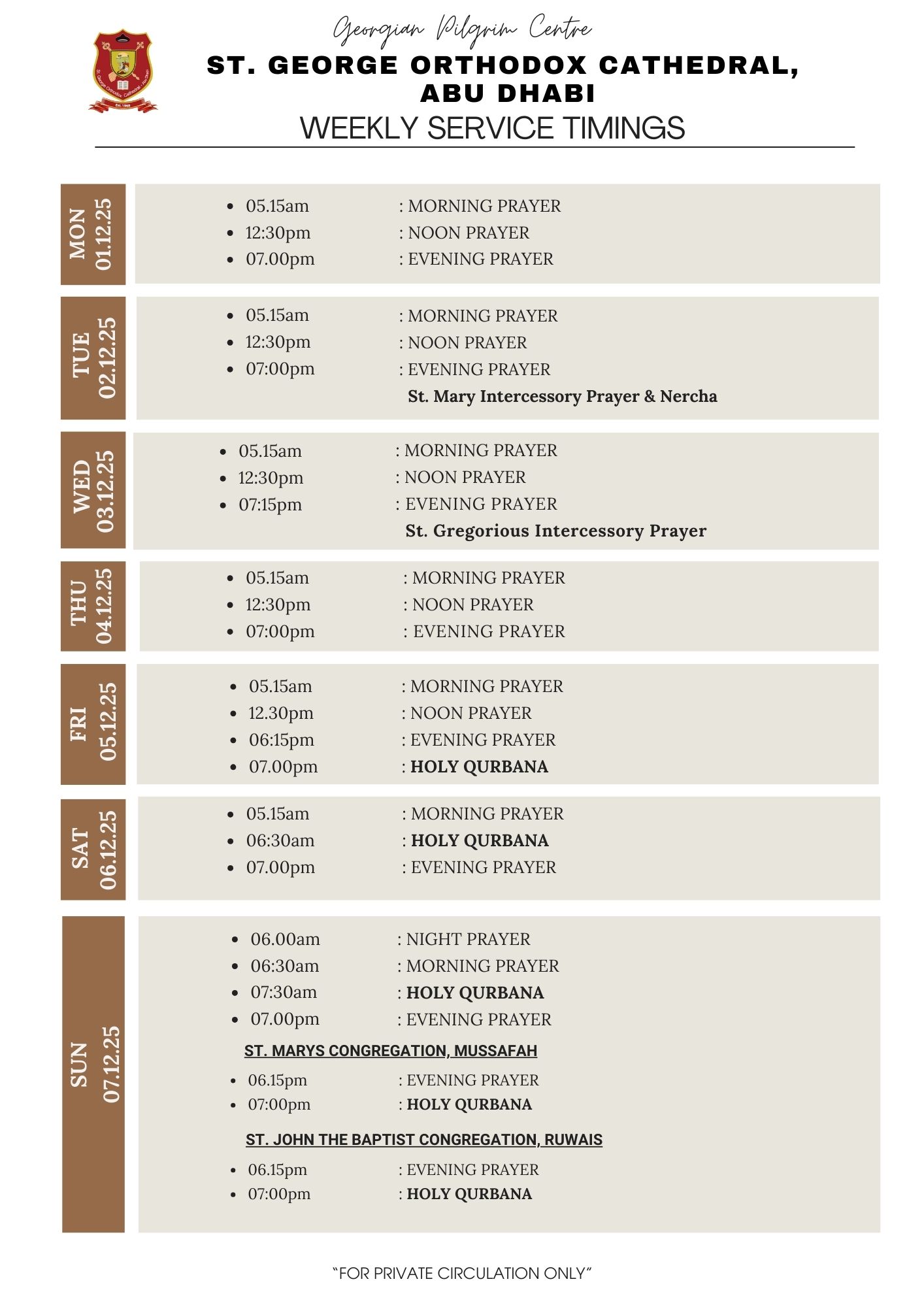 Weekly Service Timing_ 01st Dec to 07th Dec 2025