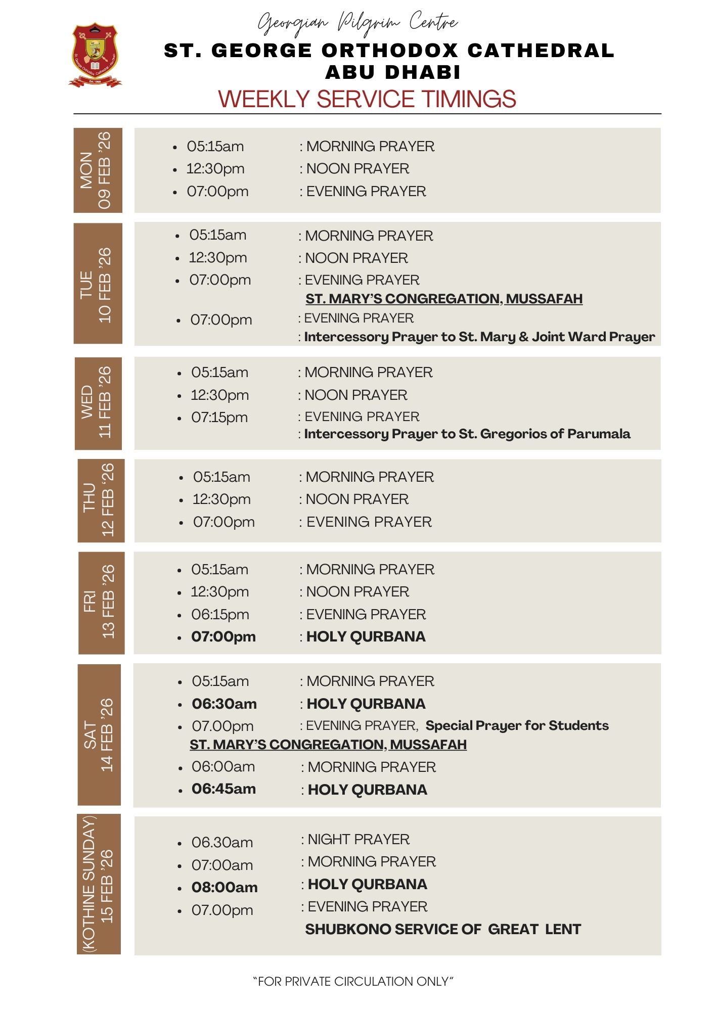 07-Weekly Service Timing (09 Mon Feb to 15 Sun)